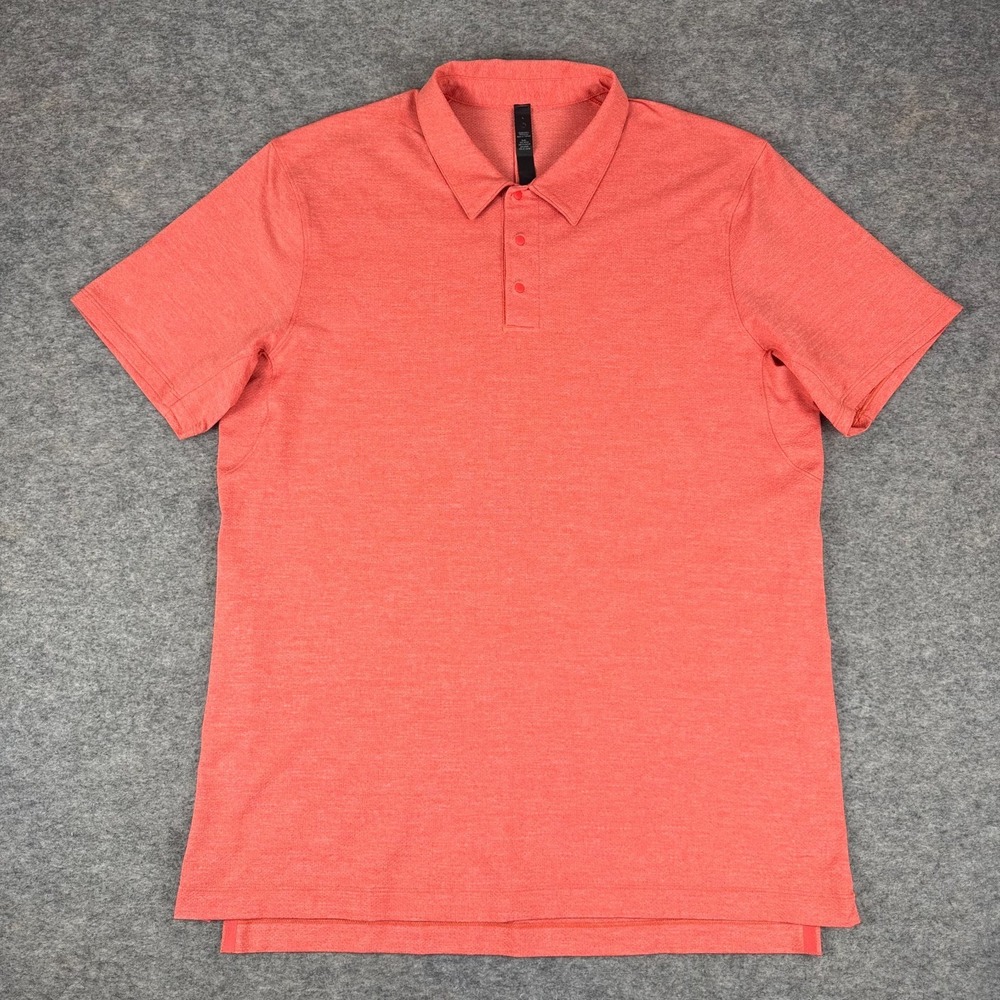 Lululemon Snap Front Performance Polo Heathered Pink Punch Mens Large L